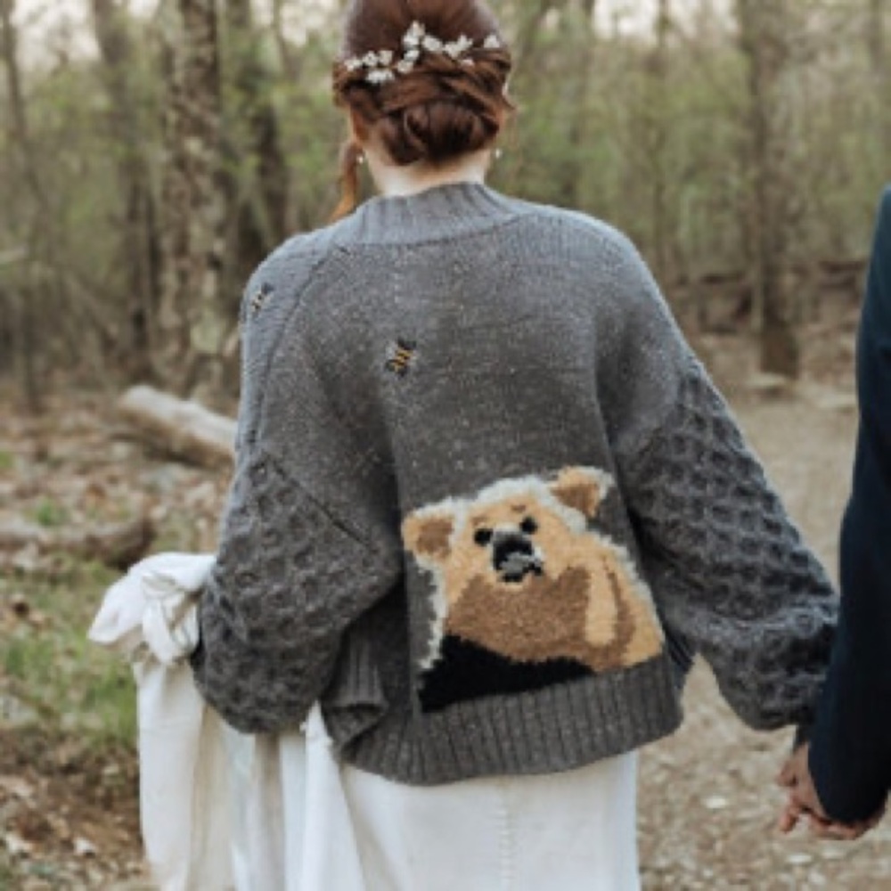 Anthropologie Pilcro Bear Cardigan Sweater Free People 1X Large Knit - Picture 2 of 5